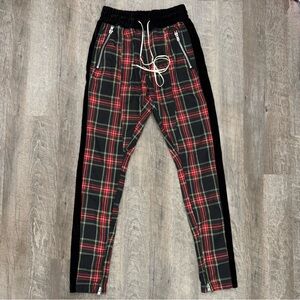 Punk Street Style Plaid Joggers with Velvet and Zippers Sz S/M